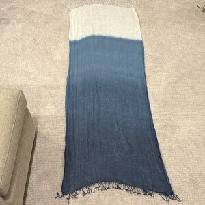 Excellent condition: White and blue tasseled scarf (possible Eileen Fisher)